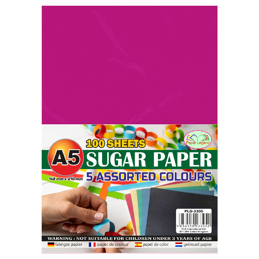 PLG A5 Sugar Paper 5 Assorted Colours 100 Sheets